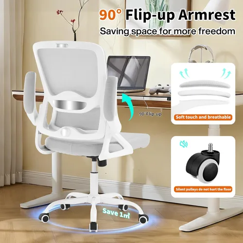 Miniatura 4 de Silla de oficina ergonómica, silla de oficina de malla con soporte lumbar, silla de escritorio de respaldo medio con brazos abatibles, cómoda silla