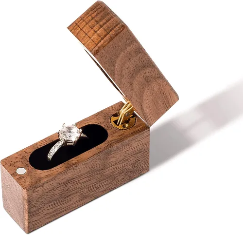 Miniatura 5 de Wislist Caja de anillos de compromiso de madera pequeña y delgada para propuestas boda madera de nogal