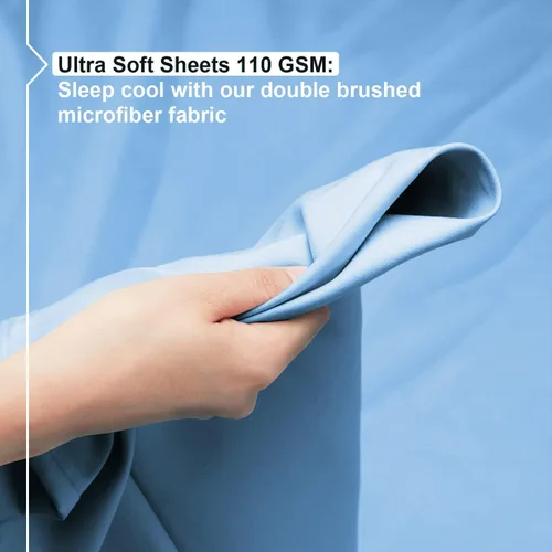 Miniatura 3 de Empyrean Bedding - Juego de sábanas de 6 piezas con correas ajustadas para mayor duración y resistencia, 110 GSM, tejido suave, Microfibra, azul