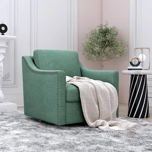 Miniatura 15 de Luxyhome - Silla giratoria de barril 360, de terciopelo, moderna silla decorativa tapizada de mediados de siglo, silla auxiliar redonda de sherpa