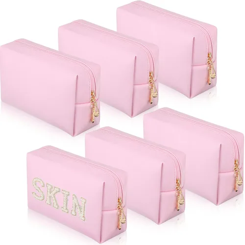 Miniatura 9 de Gerrii Bolsa de maquillaje de piel sintética, 6 piezas, bolsa de cosméticos impermeable con cremallera, organizador de artículos de tocador
