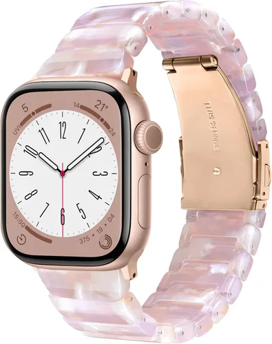 Miniatura 16 de V.R.HOPE Correa de Resina para Reloj Compatible con Apple Watch para Mujeres 38mm 40mm 41mm 42mm Oro Rosa Ligero Pulsera de Pulsera para iWatch Beige
