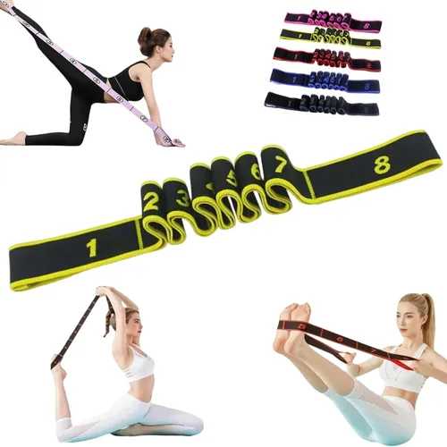 Miniatura 18 de Banda de resistencia de fitness para estiramiento y yoga, ejercicio de tirador de moda, banda de resistencia numerada con asas para brazos, 8 bucles