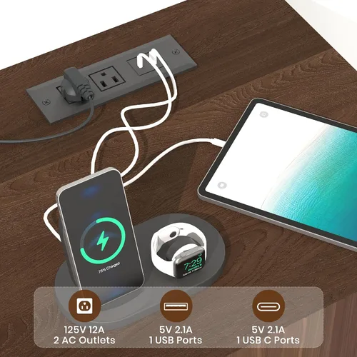 Miniatura 6 de Soporte de TV para sala de estar de hasta 55/60/65/70 pulgadas, consolas de TV modernas de mediados de siglo con toma de corriente, centro