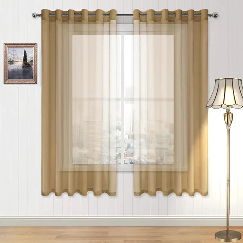 Miniatura 151 de DWCN Cortinas traslúcidas color verde frijol para sala de estar y dormitorio - Cortinas voile con aspecto de lino sintético con ojales en la parte