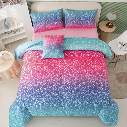Miniatura 20 de PERFEMET Juego de edredón tamaño Queen con sábanas, juego de ropa de cama de 6 piezas con teñido anudado arcoíris para niñas, juego de edredón Azul