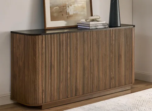 Miniatura 11 de LKTART Aparador de 64 pulgadas con almacenamiento, armario de almacenamiento de madera acanalada, aparador Credenza con estantes ajustables, resorte
