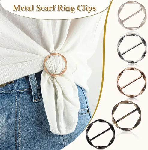 Miniatura 3 de Clips de camiseta 9 piezas, botón anudado de esquina de ropa, moda aleación perla diamantes de imitación círculo clip hebilla camisa redonda bufanda