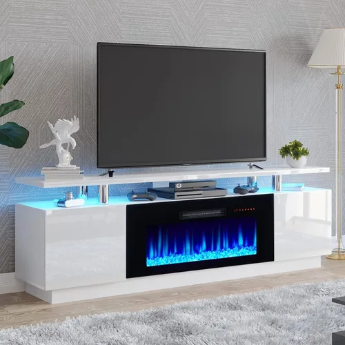 Miniatura 19 de AMERLIFE Soporte de TV con chimenea de 36 pulgadas, luces LED modernas para centro de entretenimiento de 70 pulgadas, armario de consola de TV de 2