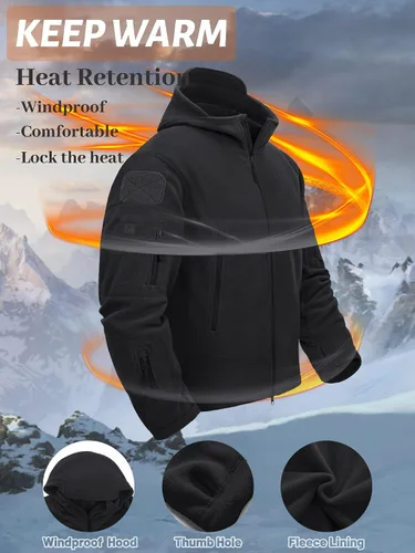 Miniatura 2 de TACVASEN Chaqueta táctica de forro polar con capucha para hombre, Gris, verde