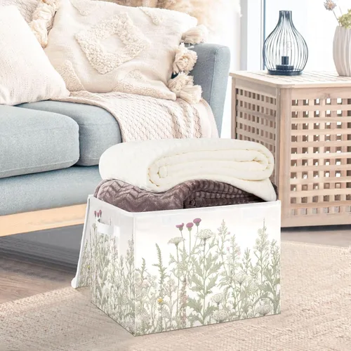 Miniatura 5 de Kigai Cesta de almacenamiento plegable de flores silvestres con tapas y asas, contenedores de almacenamiento para estantes, armario, dormitorio