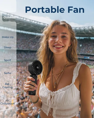 Miniatura 7 de Peiyuu Ventilador de mano, ventilador portátil, recargable personal de 4000mAh, mini ventilador de escritorio plegable de 180° con 6 velocidades