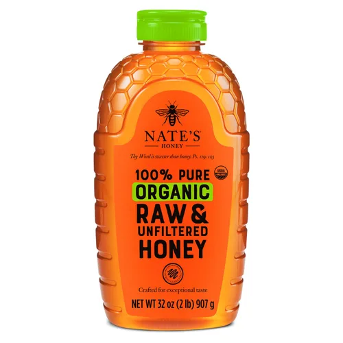 Nate's - Miel orgánica 100% pura, cruda y sin filtrar, certificado orgánico por USDA, botella exprimible de 32 onzas