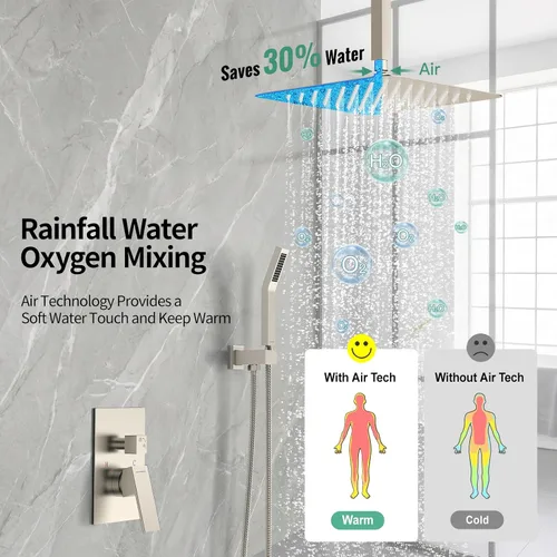 Miniatura 4 de SR SUN RISE Sistema de Ducha de 12 Pulgadas con Montaje en Techo de Níquel Cepillado Sistema de Ducha de Baño de Lujo con Mezclador de Lluvia Juego