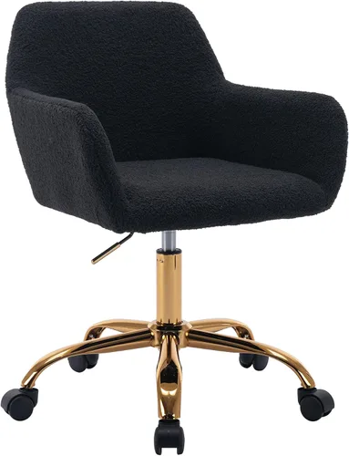 Miniatura 11 de KCC Silla de Tocador de Maquillaje de Tela de Pana, Sillón Giratorio Esponjoso Moderno con Ruedas, Tapizada Mullida de Altura Ajustable para Niñas