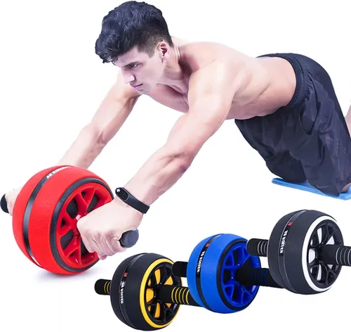 Miniatura 5 de Rodillo de rueda AB, rueda de ejercicios abdominales de fitness, rodillo de entrenamiento de fuerza, 12 pulgadas de ancho Rojo