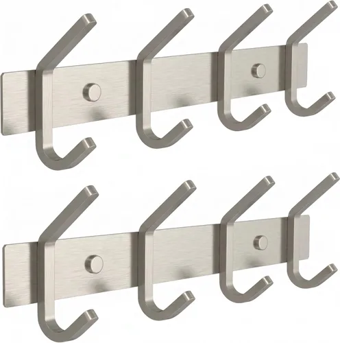 Miniatura 10 de Perchero de Pared Blanco – Riel de Ganchos de Acero Inoxidable de 15 Pulgadas con 5 Ganchos Dobles Resistentes para Abrigos – Perchero Montado