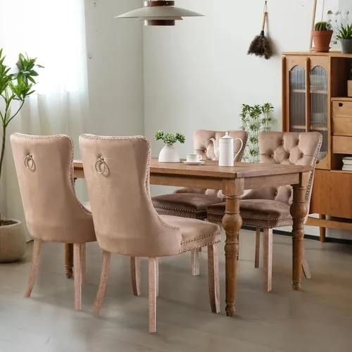 Miniatura 90 de Juego de 2 sillas de comedor tapizadas de tela de lino, sillas de cocina modernas de mediados de siglo con respaldo alto, ribete de cabeza de clavo