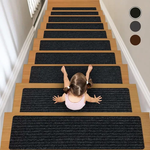 Alfombras Antideslizantes para Escaleras, 7.8" X 30" (Paquete de 7) Alfombra de Escalera para Interiores y Exteriores, Alfombrillas Antideslizantes