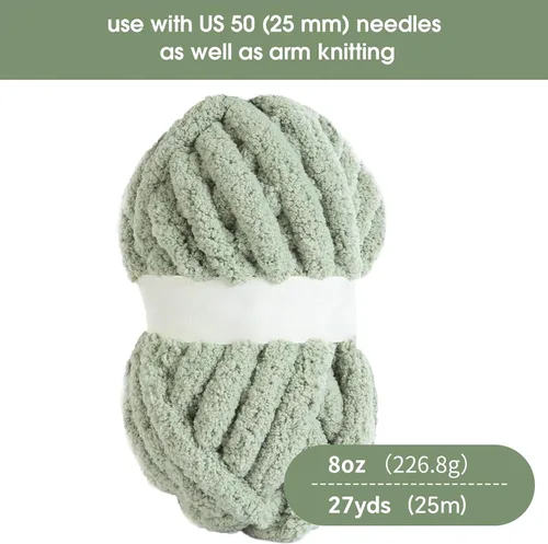 Miniatura 2 de Hombys Hilo de felpilla gruesa verde salvia para tejer a ganchillo y tejer, hilo grueso y esponjoso súper voluminoso para tejer a mano manta, hilo