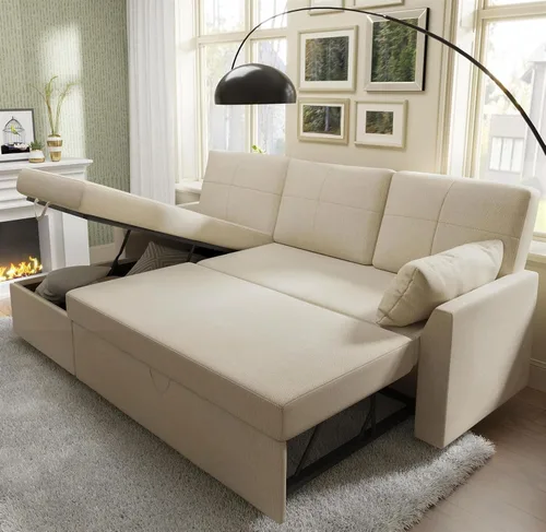 Miniatura 3 de VanAcc - Sofá cama con sofá cama extraíble de 2 en 1 con sofá cama extraíble con chaise de almacenamiento para sala de estar, cómodo sofá cama, Beige