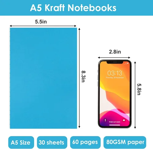 Miniatura 2 de LABUK 48 piezas de cuadernos A5 a granel, cuadernos rayados de 5.5 x 8.5 pulgadas, cuadernos en blanco para escribir, oficina, escuela, 60 páginas