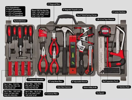 Miniatura 5 de Apollo Tools DT0204 - Kit de herramientas para el hogar, 71 piezas Rojo