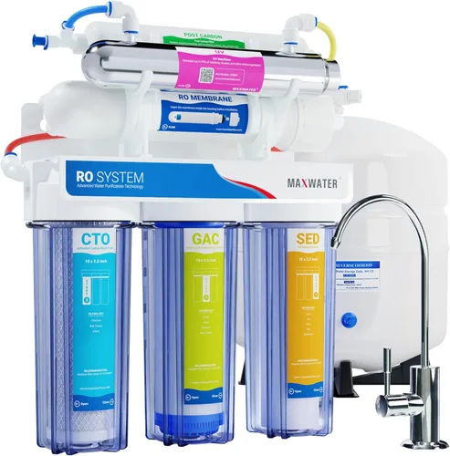 Max Water Home RO Purificador de agua de 6 etapas para debajo del fregadero Sistema de filtración de agua de ósmosis inversa con capacidad de 50 GPD