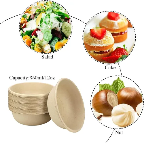Miniatura 6 de Lshfwn Paquete de 100 cuencos de papel desechables de 12 onzas, compostables resistentes, cuencos de bagazo ecológicos para fiestas, restaurantes