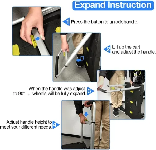 Miniatura 7 de Carro plegable de mano resistente mejorado con ruedas, carrito portátil de 330 libras, mango ajustable para equipaje, mudanzas, viajes, compras