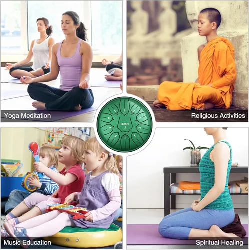 Miniatura 5 de LEKATO Tambor de lluvia para exteriores, tambor de lengüeta de acero de 6 pulgadas, 11 notas, carillón de lluvia de percusión para meditación, yoga