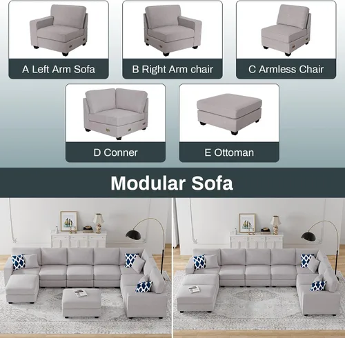 Miniatura 4 de Legend Vansen - Sofá modular seccional en forma de U con otomano, sofá reversible moderno de esquina para sala de estar