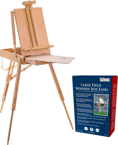 U.S. Art Supply Caballete Francés Grande de Madera de Haya, Caballetes Ajustables Plein Air Caja de Bocetos Trípode para Campo y Estudio Caballete