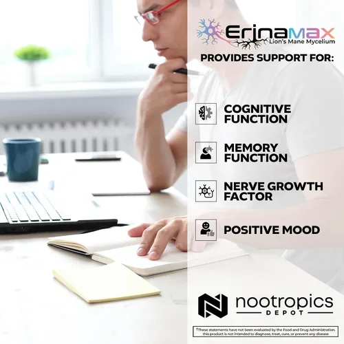 Miniatura 4 de Nootropics Depot Erinamax - Cápsulas de melena de león de 500 mg Micelio de cultivo líquido 2.5 mg de erinacina A Apoyo para el estado