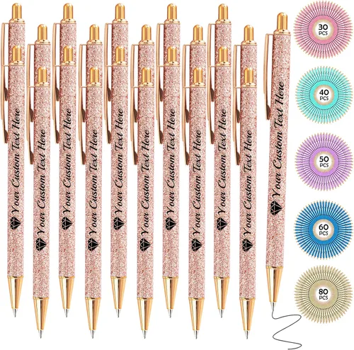 Miniatura 23 de Hasta 100 bolígrafos personalizados con nombre a granel, bolígrafo con purpurina de impresión personalizada, grabado gratis, texto con logotipo