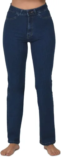 Nativa Pantalones de mezclilla de tiro alto para mujer, tela de mezclilla de piel de durazno, pierna recta, ajuste elástico Fernanda, fuerte, ultra