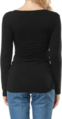 Miniatura 5 de Allegrace - Camiseta de manga larga para mujer (plisada en V, abierta)
