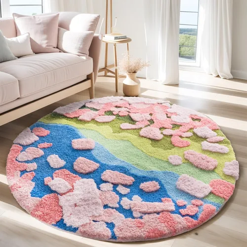 Miniatura 12 de YIHOUSE Alfombra de Área Redonda 3D, Alfombra de Coral Negro, Alfombra de Estética Moderna para Dormitorio Antideslizante de Pelo Largo Esponjosa