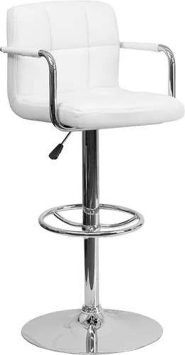 Miniatura 20 de Flash Furniture Taburete de bar de altura ajustable de vinilo acolchado gris contemporáneo con brazos y base cromada