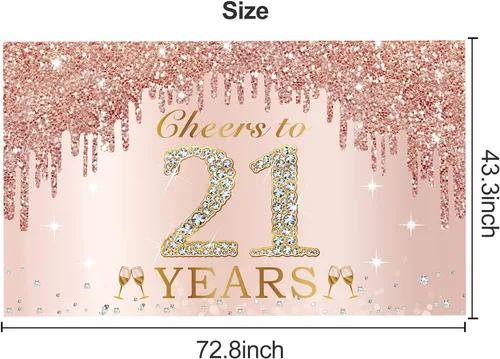 Miniatura 2 de Decoraciones grandes de cumpleaños de "Cheers to 21 años" para mujeres, pancarta de feliz cumpleaños de 21 años de oro rosa con texto en inglés