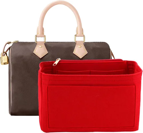 Organizador de bolsas de fieltro compatible con Speedy, Neverfull, organizador de bolsos de alta calidad con bolsillos con cremallera (M, rojo)