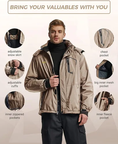 Miniatura 6 de Wantdo - Chaqueta de esquí impermeable con capucha, cálida, resistente al viento, la lluvia y el invierno, para hombre