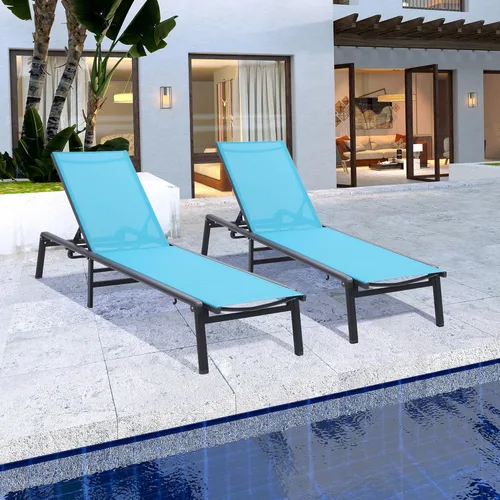 Miniatura 2 de Murago Outdoor Chaise Lounge Chair Set of 2, Foldable Lightweight Patio Lounge Chair with Assembly-Free, 5-Position Adjustable Backrest, Pool Lounge