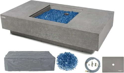 Miniatura 108 de Elementi+ Mesa de Fuego de Gas Colorado de Hormigón Fundido de 56" Rectangular, Hoguera al Aire Libre con Ignición Electrónica Incluye Cubierta