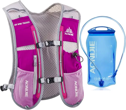 AONIJIE Hydration Vest Pack Backpack 5L 5.5L Marathoner Running Vest Race Hydration for Women and Men Trail Run Hiking Jogging Rosa rojo +1.5L