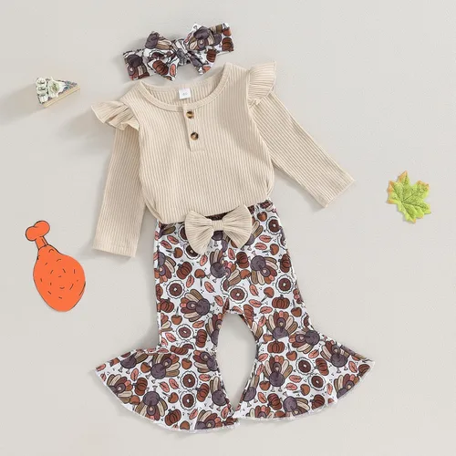 Miniatura 90 de Kuriozud Conjunto de mameluco con volantes para bebé recién nacida, con volantes, lindo conjunto de pantalones acampanados con diadema
