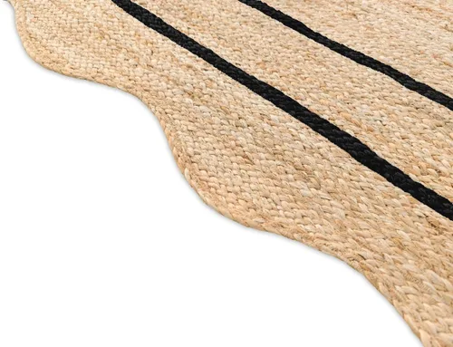 Jute Area Rug Rectangular Scalloped Handwoven Bohemian Floor Carpet for Living Room Bedroom Entryway