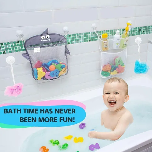 Miniatura 3 de 2 organizadores de juguetes de baño de malla + 6 ganchos ultra fuertes, el soporte perfecto para juguetes de bañera y organizador de baño o ducha