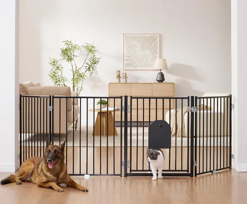 Miniatura 14 de No Pawblems - Puerta independiente para perros, valla plegable de 30 pulgadas de alto para interiores, extensión de puerta extra ancha para Blanco