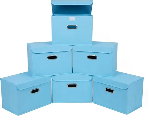 Miniatura 45 de STOREONE Contenedores de Almacenamiento de Tela en Forma de Cubo Plegables, Organizador Contenedor Cesta Plegable con Tapas y Asas de Metal